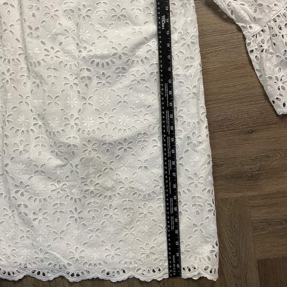 J.Crew Floral Eyelet Bell Sleeve Scalloped Hem Shift Dress Womens 6 White Boho - Picture 9 of 9
